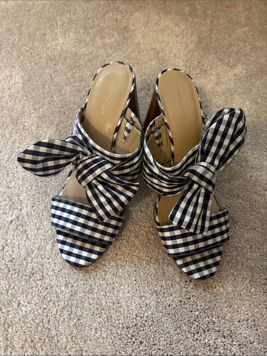 Ann Taylor Shoes - Ann Taylor Navy and White Gingham Bow Slide sandals